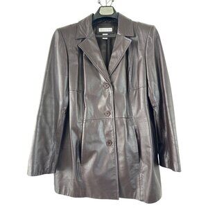 Preston & York Women's Brown Leather Blazer Jacket Size M Lightweight Classic